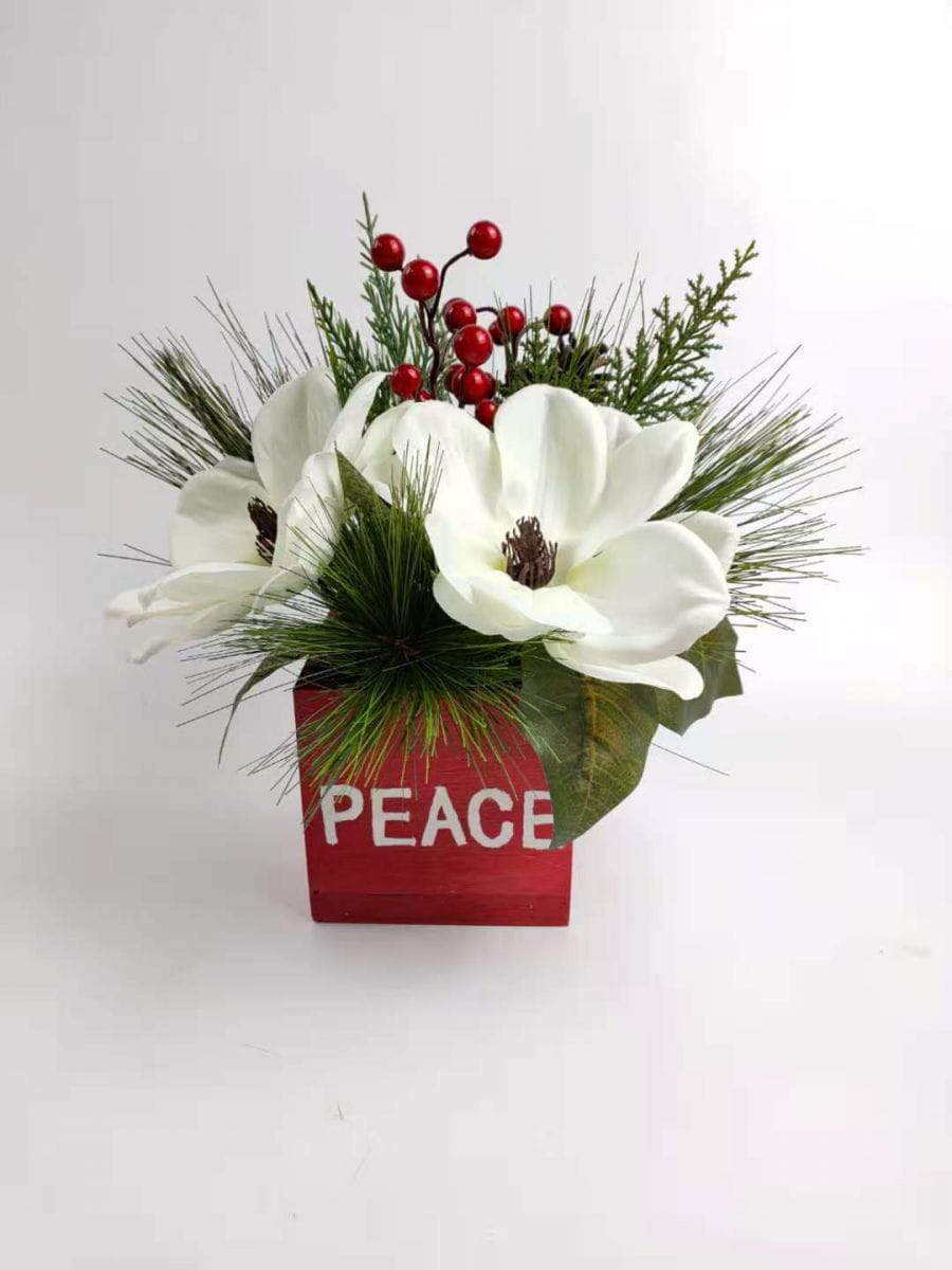 Home Office Decoration Red Berries White Flowers Tabletop with Base Home Office Decoration Red Berries White Flowers Tabletop with Base