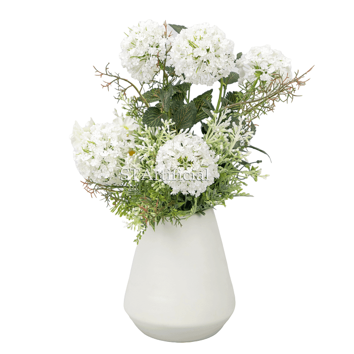 Ceramic Pot Artificial White Hydrangea, 40 CM