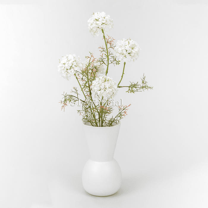 Premium Artificial White Lace Flowers with Vase, 47 CM