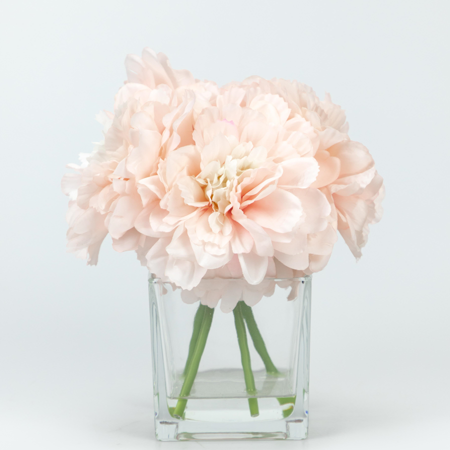 Light Pink Faux Silk Peony Flower, 4 Heads, 23 CM