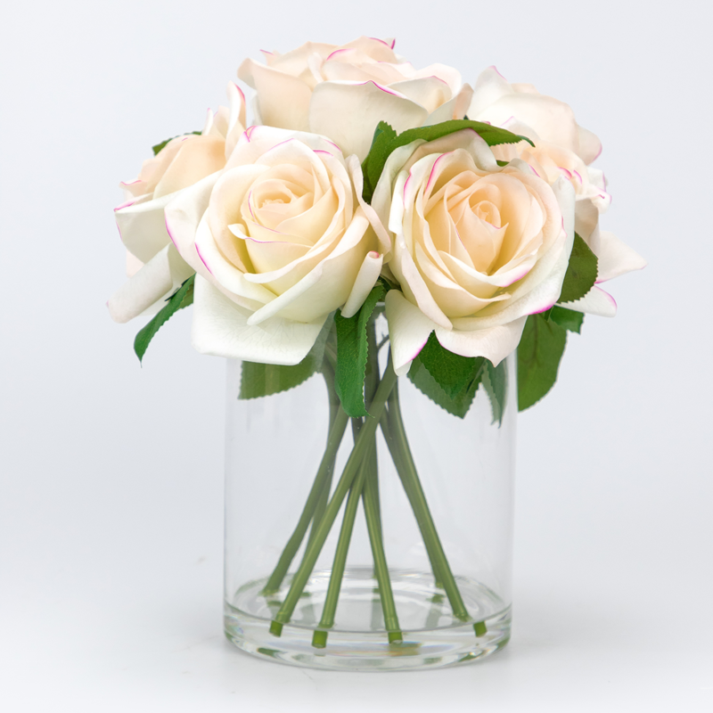 Light Yellow Real Touch Artificial Roses, 26 CM, 8 Heads