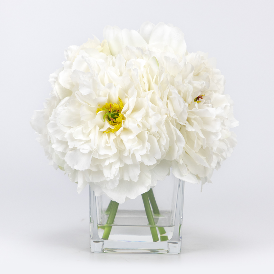 White Silk Peony Flower, 4 Heads, 23 CM
