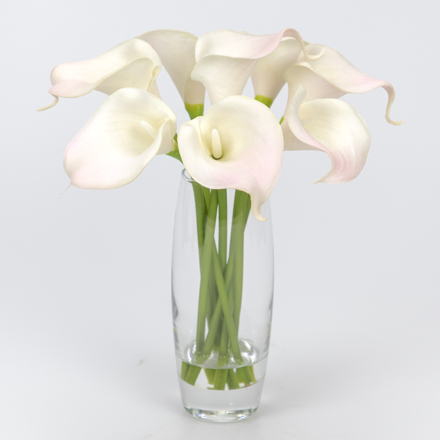 White Pink PU Calla Lily Flower, 8 Heads, 26 CM