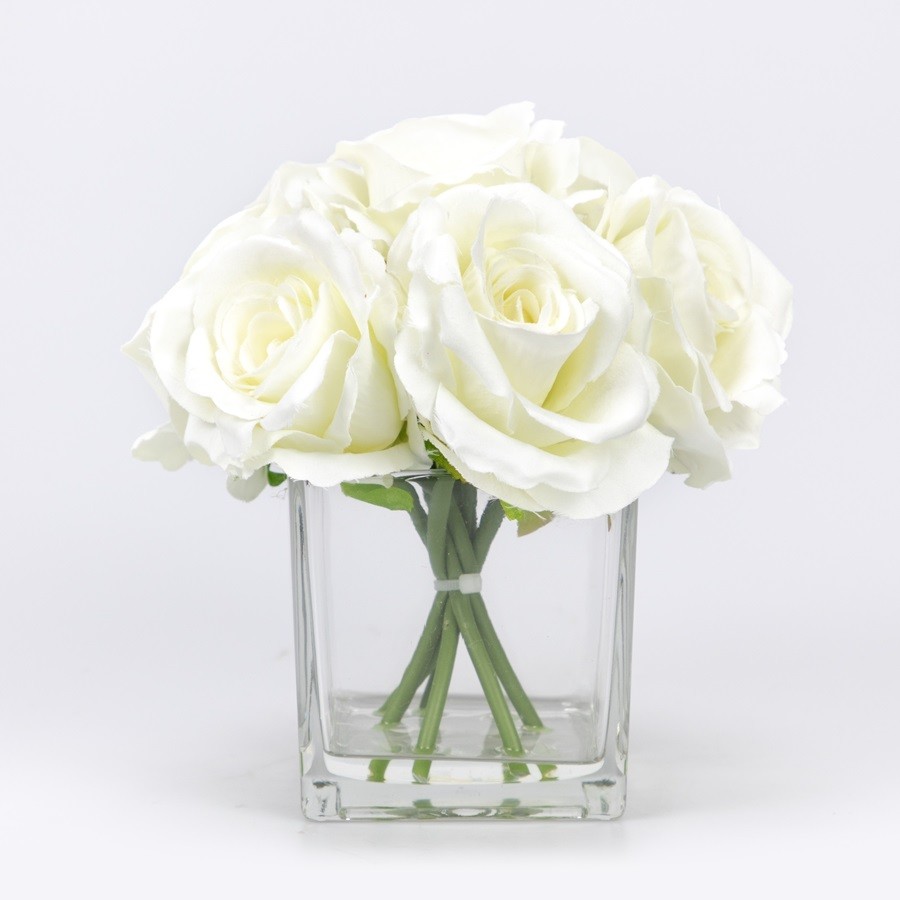 Real Touch Artificial Rose Decor, 23 CM, White, Faux Water