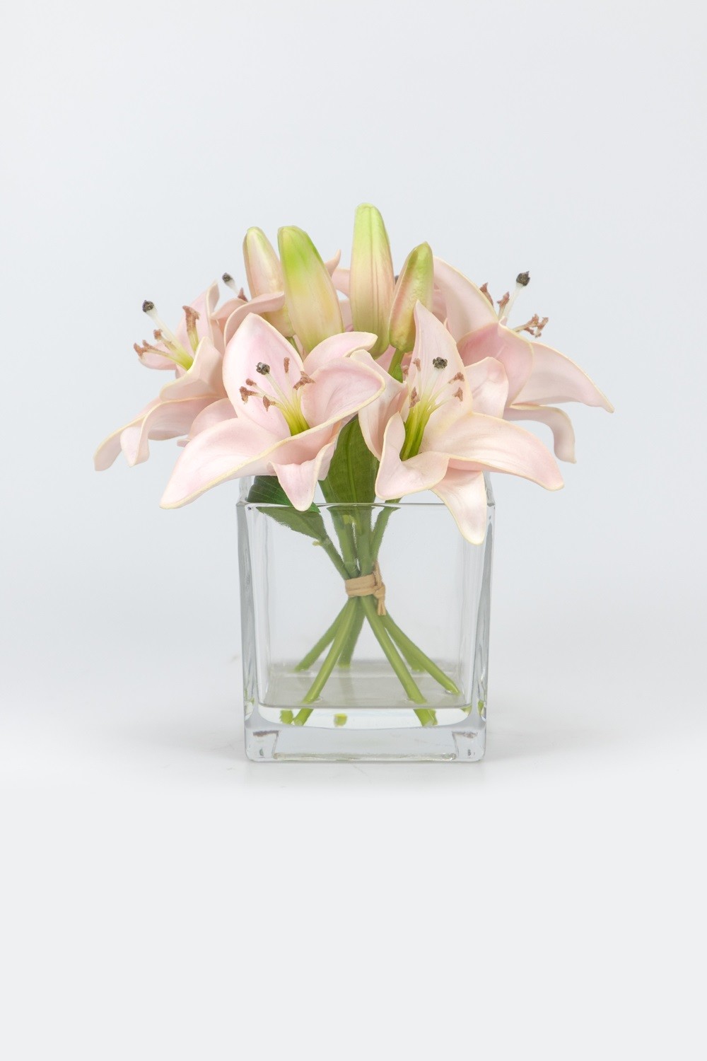 Faux PU Lily Flower in Glass Vase, 20 CM, 6 Heads, 4 Fruits Faux PU Lily Flower in Glass Vase, 20 CM, 6 Heads, 4 Fruits