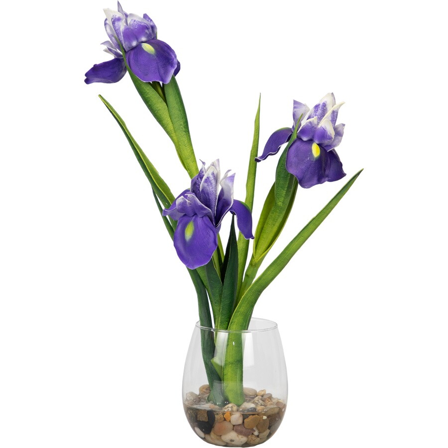 Artificial Blue Iris Flowers, 40 CM, Glass Vase