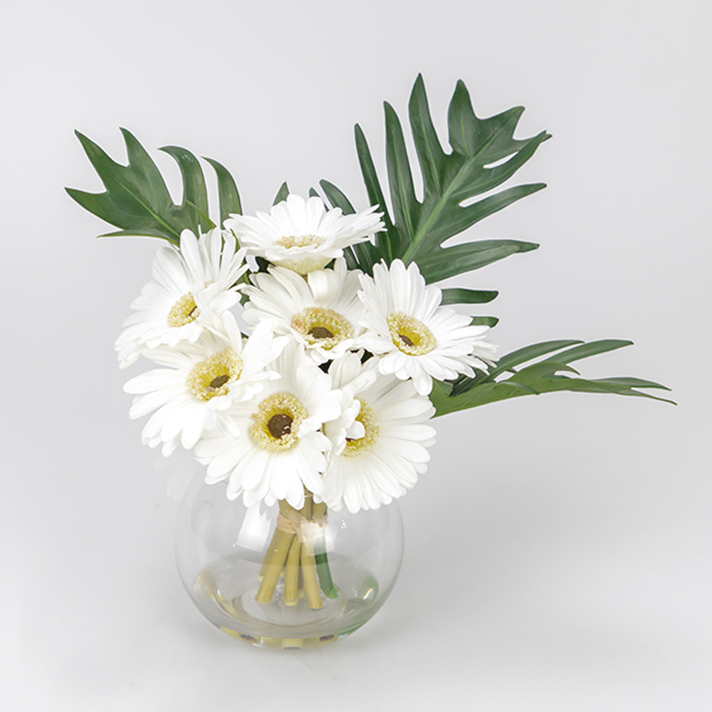 Artificial Silicone Flower 3D Gerbera in Glass Pot