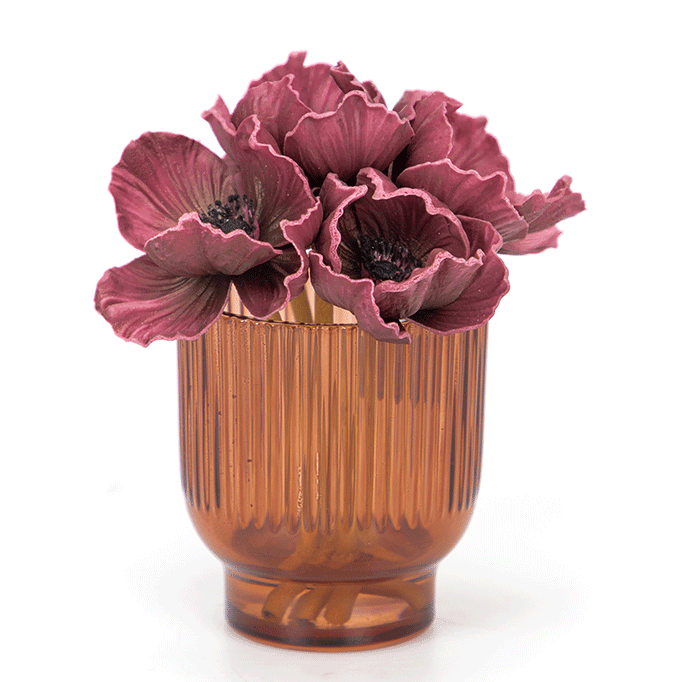 Artificial PU Poppies with Glass Vase, 20 CM