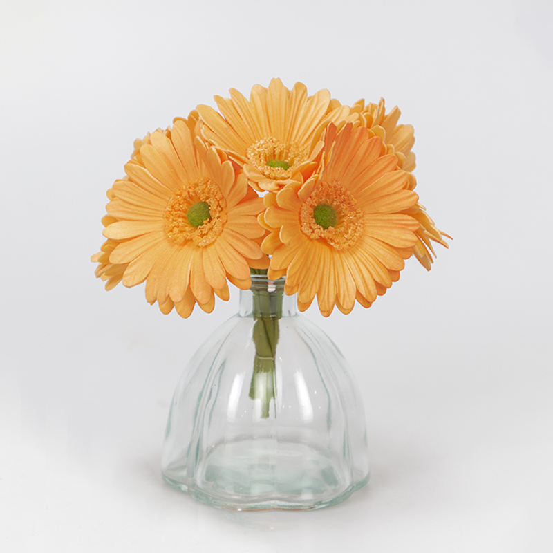 PU Gerbera Flower 7 Head with Glass Pot, 21 CM