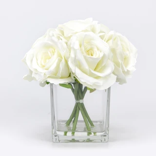 Real Touch Artificial Rose Decor, 23 CM, White, Faux Water