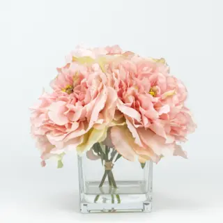 Light Pink Silk Peony Flower in Glass Vase, 3 Heads, 23 CM