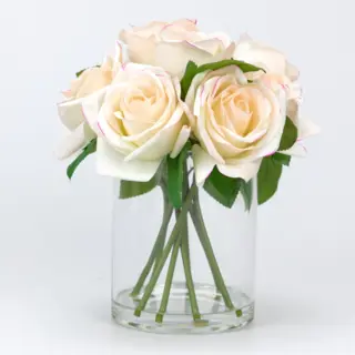 Light Yellow Real Touch Artificial Roses, 26 CM, 8 Heads