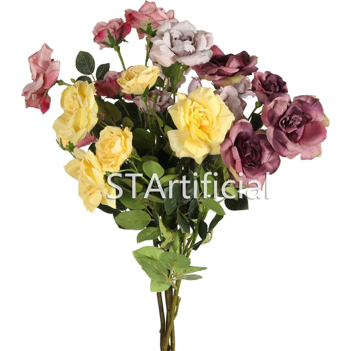 Single Artificial Silk Rose Flower with 7 Heads, 29 Inch