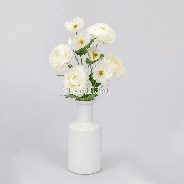 Artificial White Flower Desktop Bonsai with White Vase, 44 CM