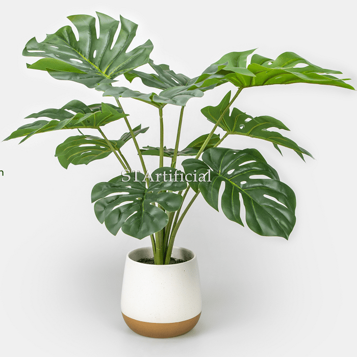 Artificial Monstera Desktop Bonsai, White Ceramic Pot, 72 CM