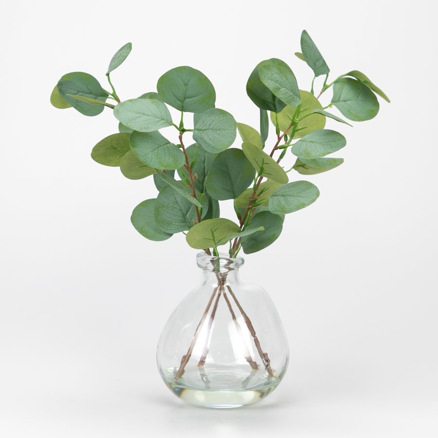 Faux Eucalyptus Branches in Faux Water Glass Vase, 40 CM