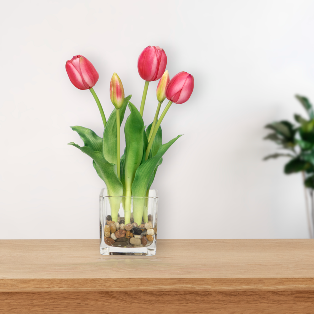 PU Artificial Tulips Flowers for Hotel Home Office Decor, 28 CM