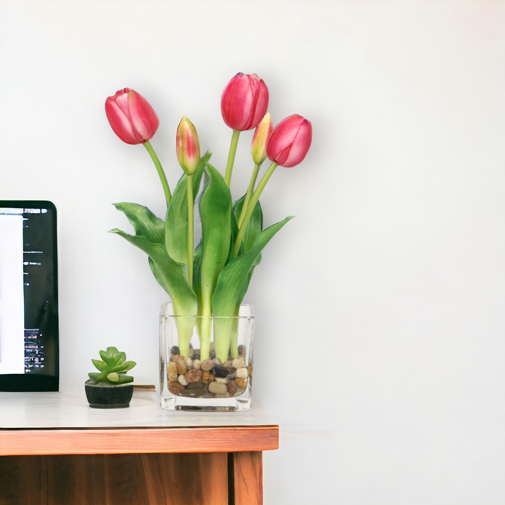 PU Artificial Tulips Flowers for Hotel Home Office Decor, 28 CM