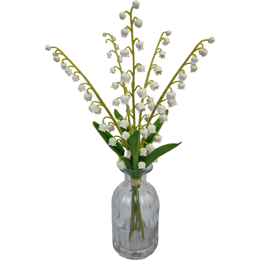 Artificial White Lily of the Valley, 35 CM, Glass Vase Artificial White Lily of the Valley, 35 CM, Glass Vase