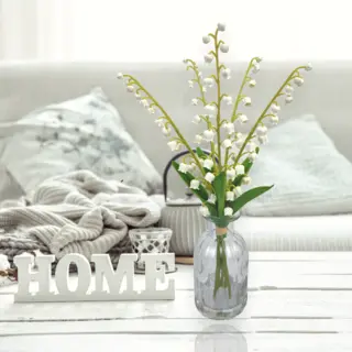 Artificial White Lily of the Valley, 35 CM, Glass Vase