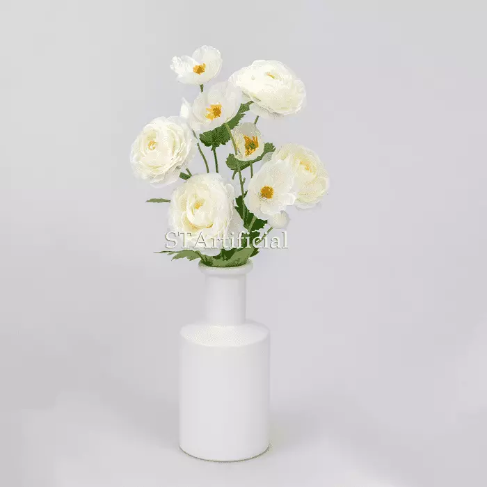 Artificial White Flower Desktop Bonsai with White Vase, 44 CM