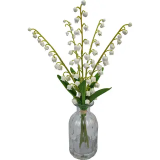 Artificial White Lily of the Valley, 35 CM, Glass Vase
