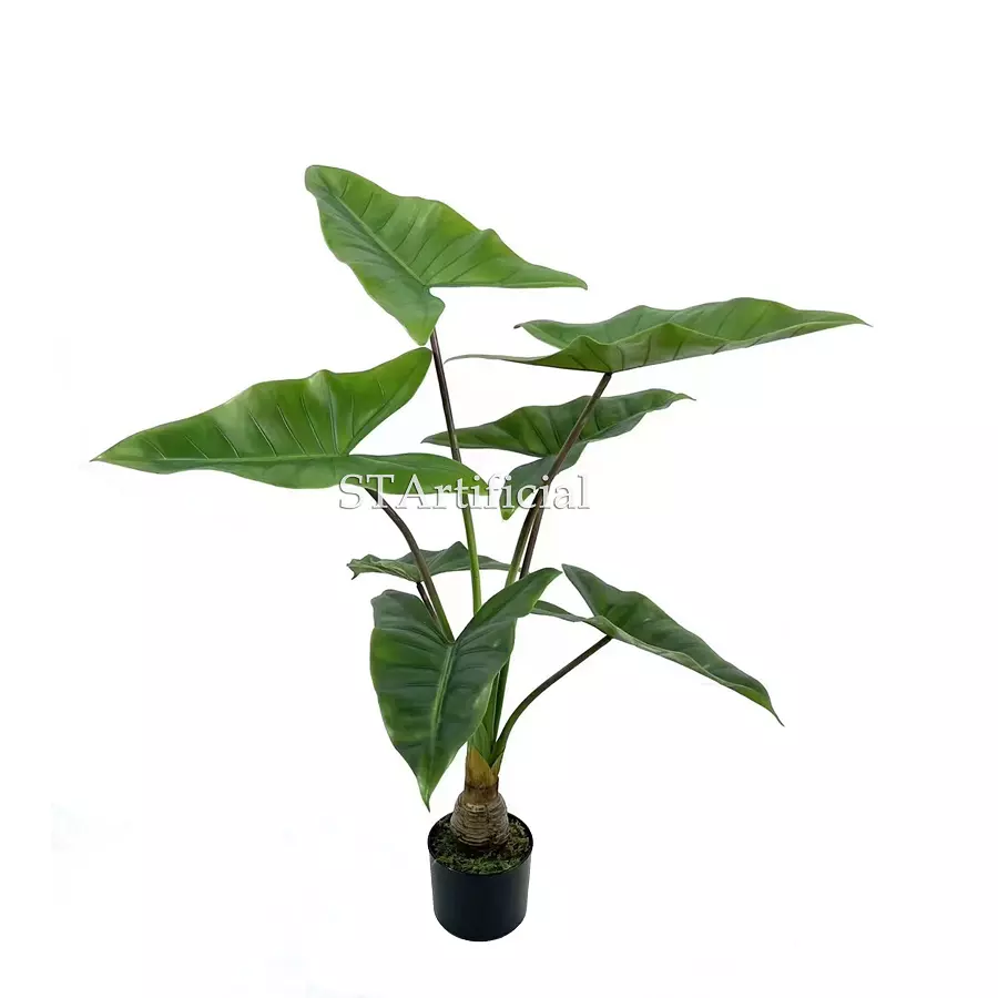 Big Artificial Taro Tree in in Black Plastic Planter, 100 CM