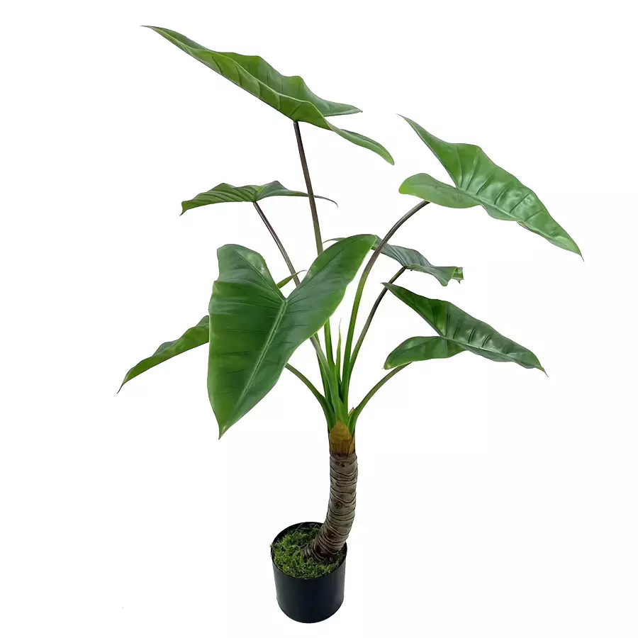 Large Artificial Taro Plant Potted in Plastic Planter, 120 CM