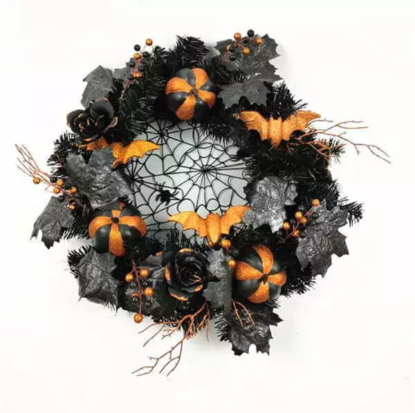 Artificial Halloween Wreath with Multicolored Pumpkins