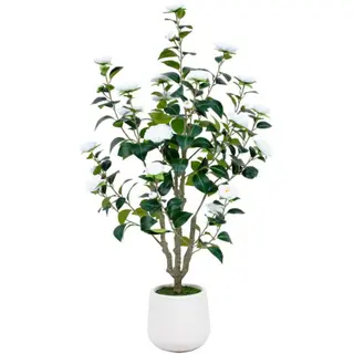 Artificial Camellia Tree(Red) In White Pot (KD), 120cm