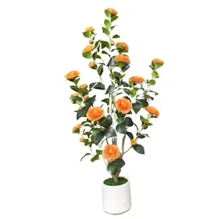 Artificial Camellia Tree(Red) In White Pot (KD), 120cm