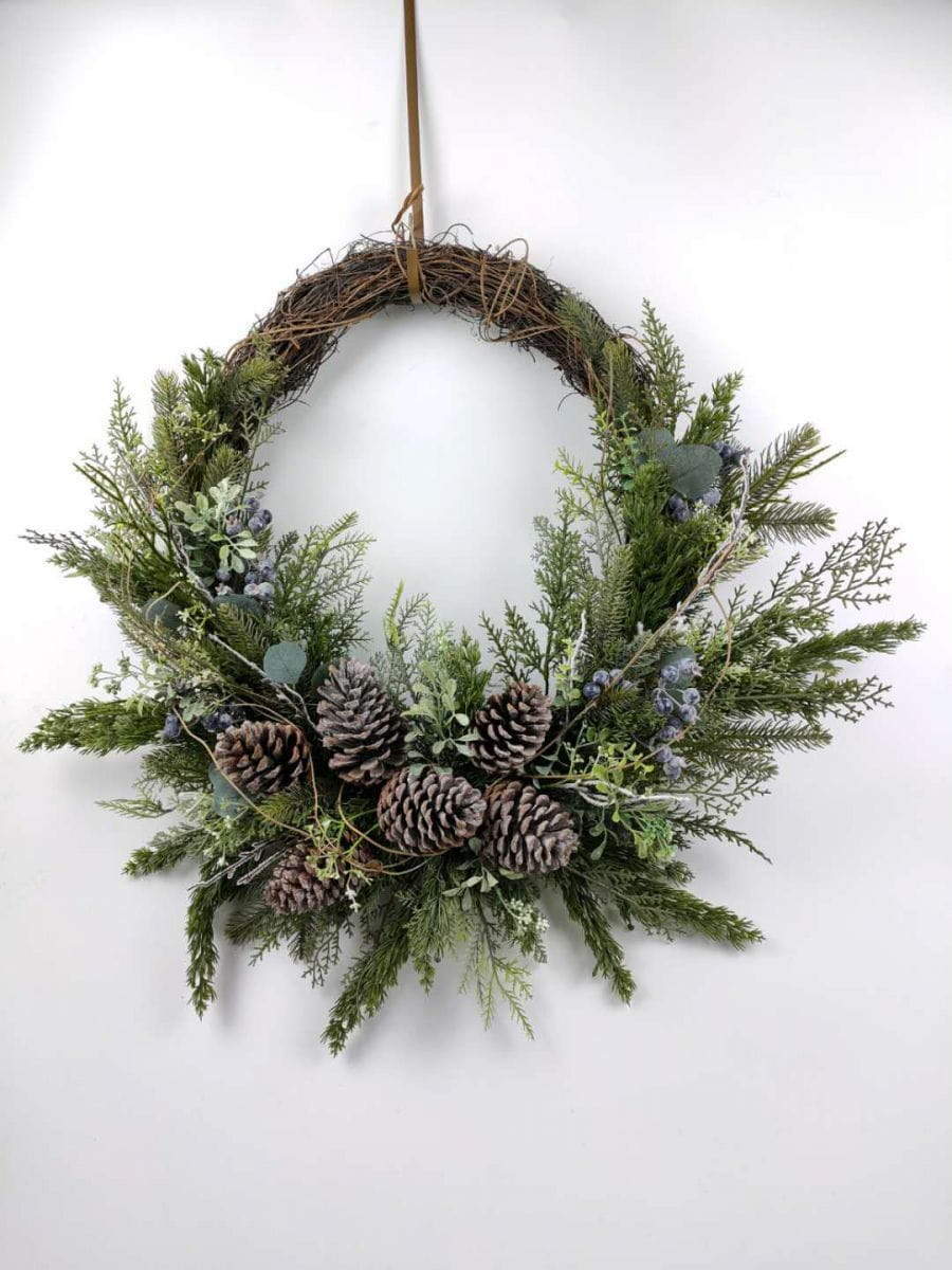 Wall Hanging Decor Faux Plants Pinecones Pine Leaves