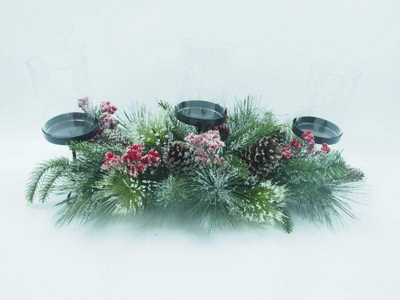 Winter Theme Pine Leaves Decorations with LED Candle