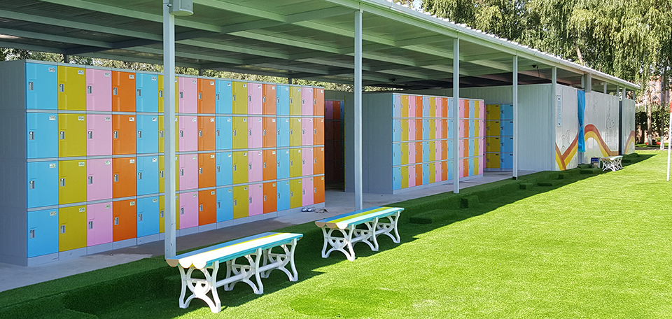 T-382S used as outdoor lockers for players for stadiums, universities, gyms