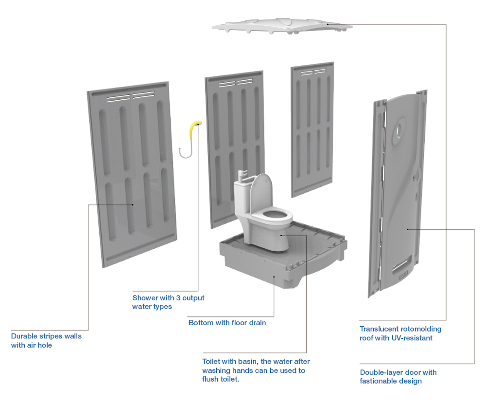TPT-M01 Outdoor Portable Toilet, HDPE Plastic, Ceramic Flush Toilet