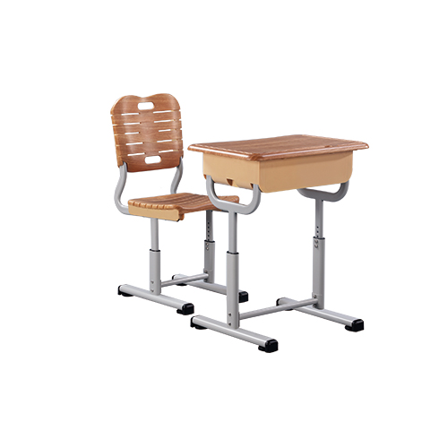 Adjustable wooden school desk, powder coated steel frame