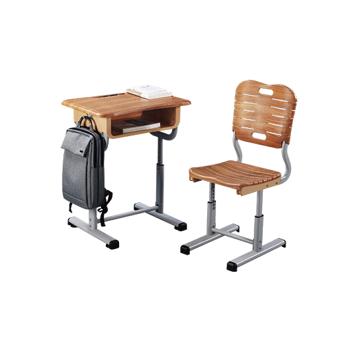Adjustable wooden school desk, powder coated steel frame