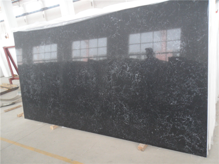 Black Artificial Quartz Stone with White Vein, Quartz Countertop