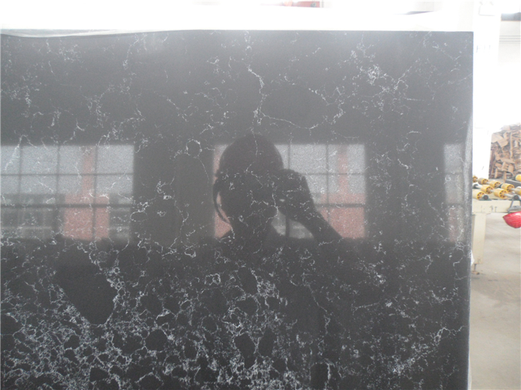 Black Artificial Quartz Stone with White Vein, Quartz Countertop