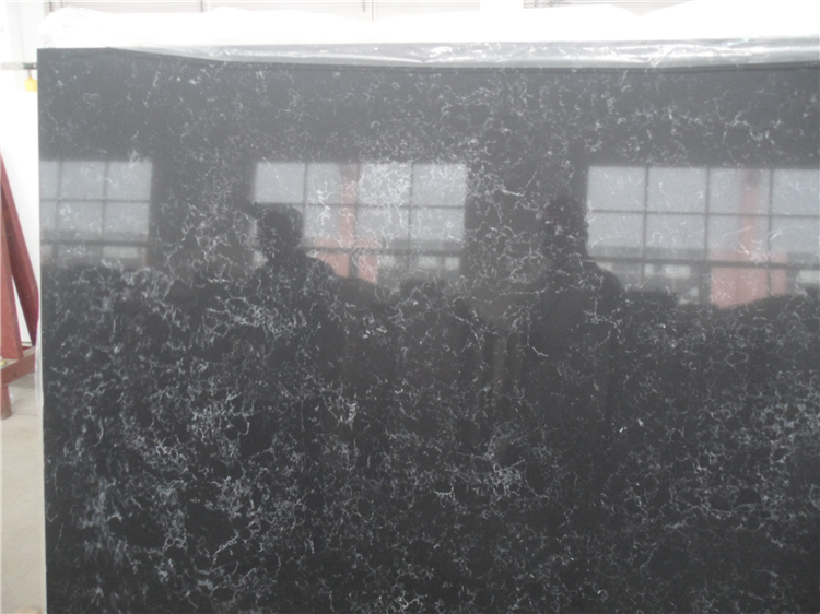 Black Artificial Quartz Stone with White Vein, Quartz Countertop