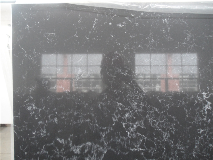 Black Artificial Quartz Stone with White Vein, Quartz Countertop
