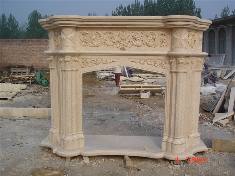 Carved Travertine Stone Fireplace, Beige Travertine Mantels