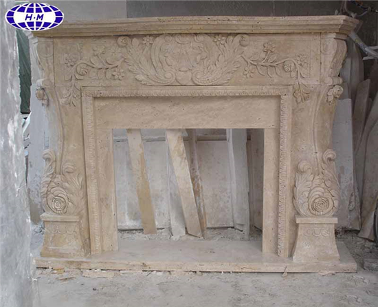 Carved Travertine Stone Fireplace, Beige Travertine Mantels