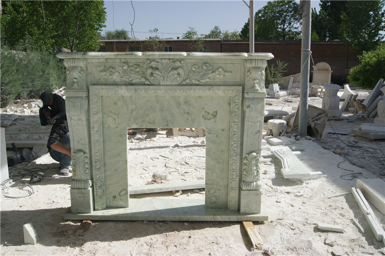Chinese Mongolian Green Marble Fireplace Mantel Surround
