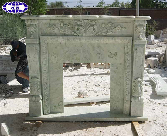 Chinese Mongolian Green Marble Fireplace Mantel Surround