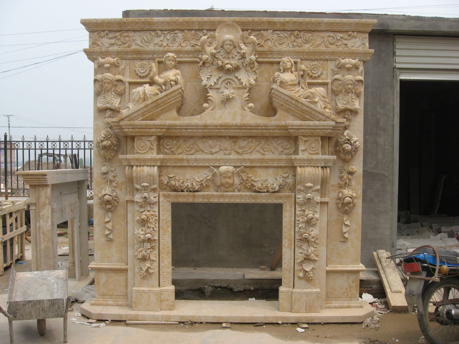 Double Sided Fireplace Insert Chinese Nature Marble Hangmao