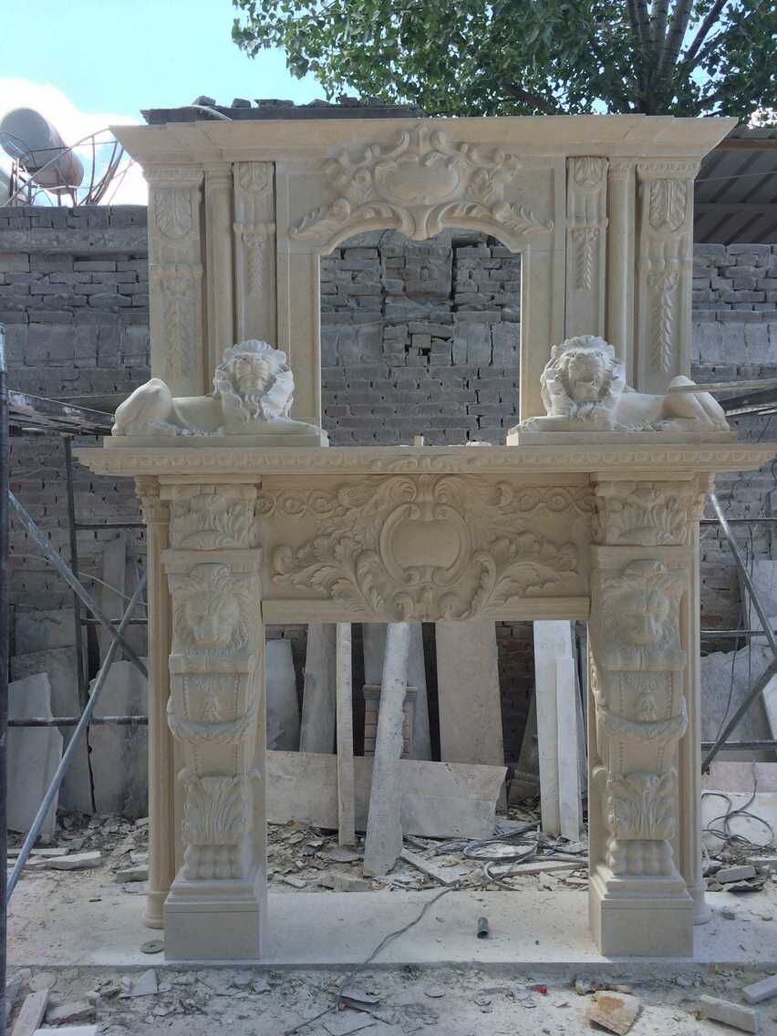 Beige Marble Double Fireplaces Hangmao