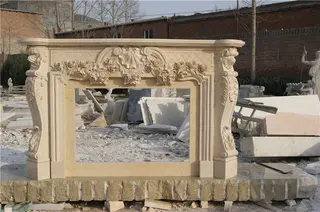Sunny Beige Marble Fireplace, Beige Marble Fireplace Surround