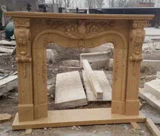Chinese Yellow Limestone Fireplace Mantel