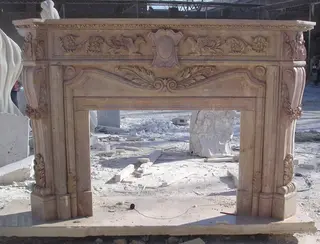 Yellow Limestone Fireplace, Polished Finish Design